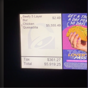 viral receipt rings up over 5550 and is dubbed the worlds most expensive taco bell order