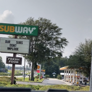 thats just wrong subway location slammed for sign with inappropriate joke