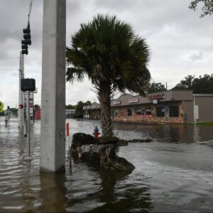 video hurricane idalia footage shows gas stations being swept over residents paddleboarding through the streets and bars that are still open